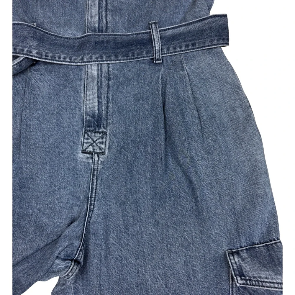 Sleeveless Denim Jumpsuit with Belt - Blue - Picture 7 of 12